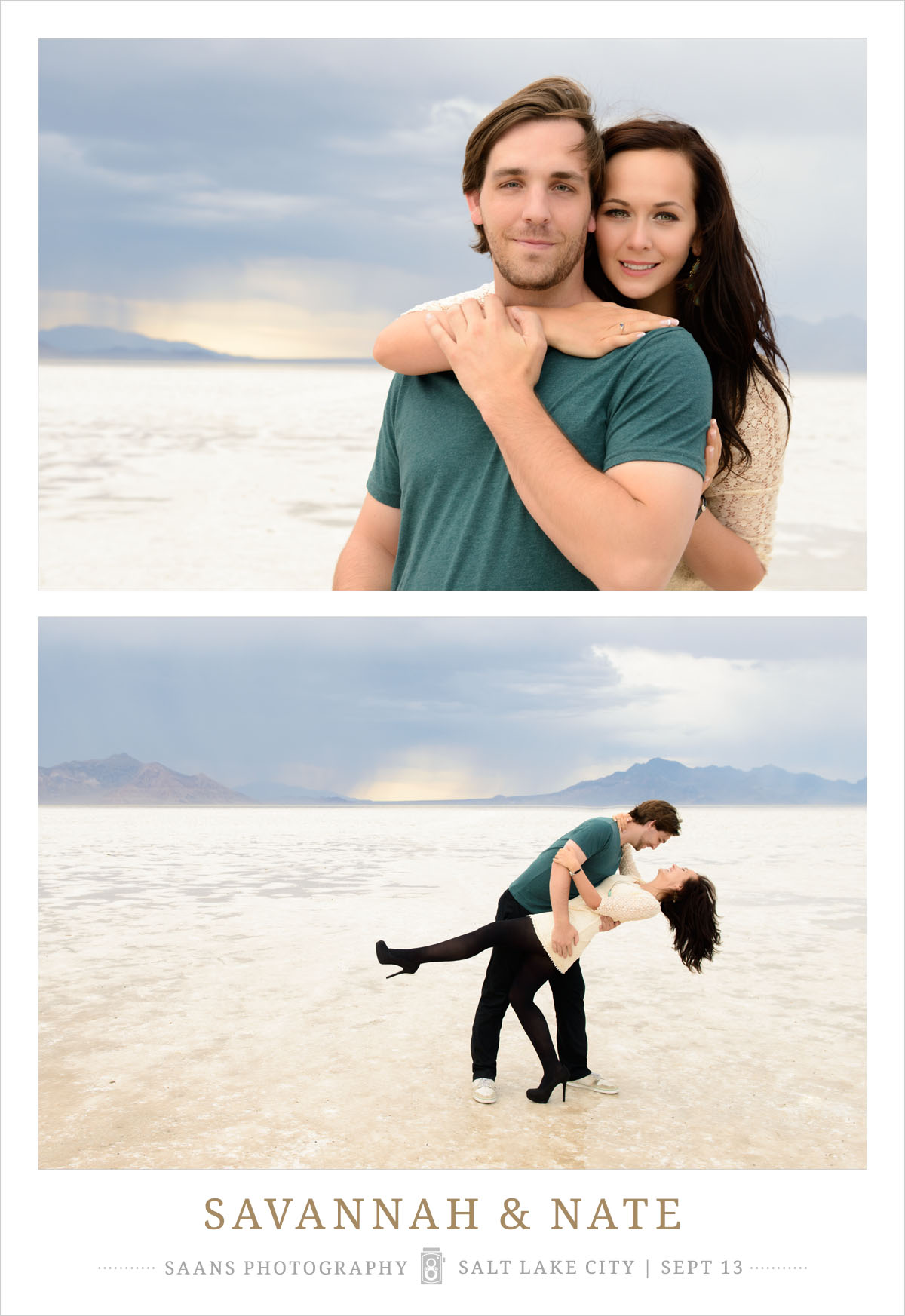 Couples Photography Session taken at the Salt Flats in Utah by Saans Photography